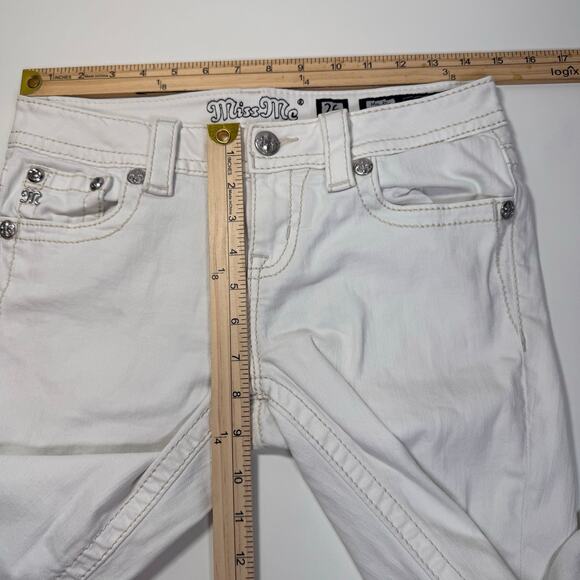 MISS ME Mid Rise Ankle Skinny Jeans White Raw Hem Boho Western size 26 - Picture 5 of 9